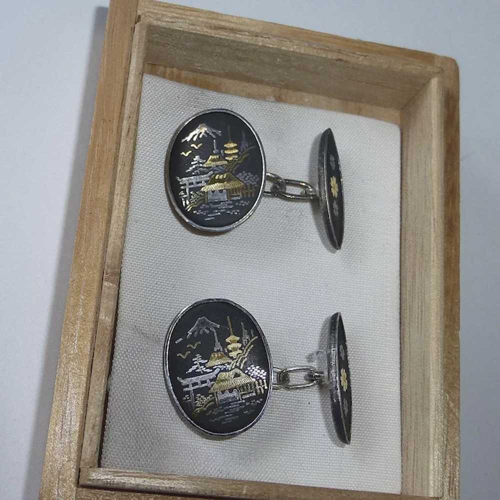 Sterling Scenic Japanese Damascene Cufflinks - image 5