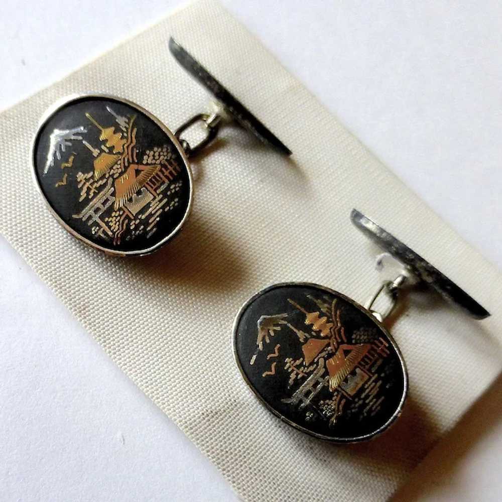 Sterling Scenic Japanese Damascene Cufflinks - image 7