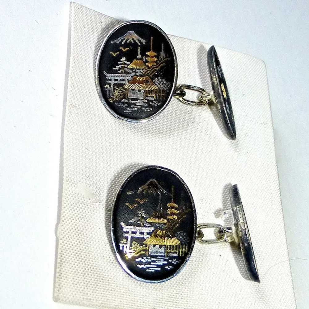 Sterling Scenic Japanese Damascene Cufflinks - image 8