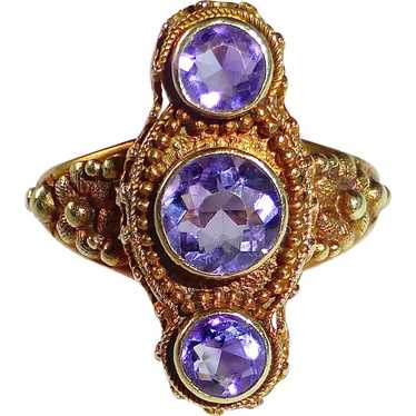 Victorian 14k &amp; Amethyst Etruscan Revival Ring - image 1