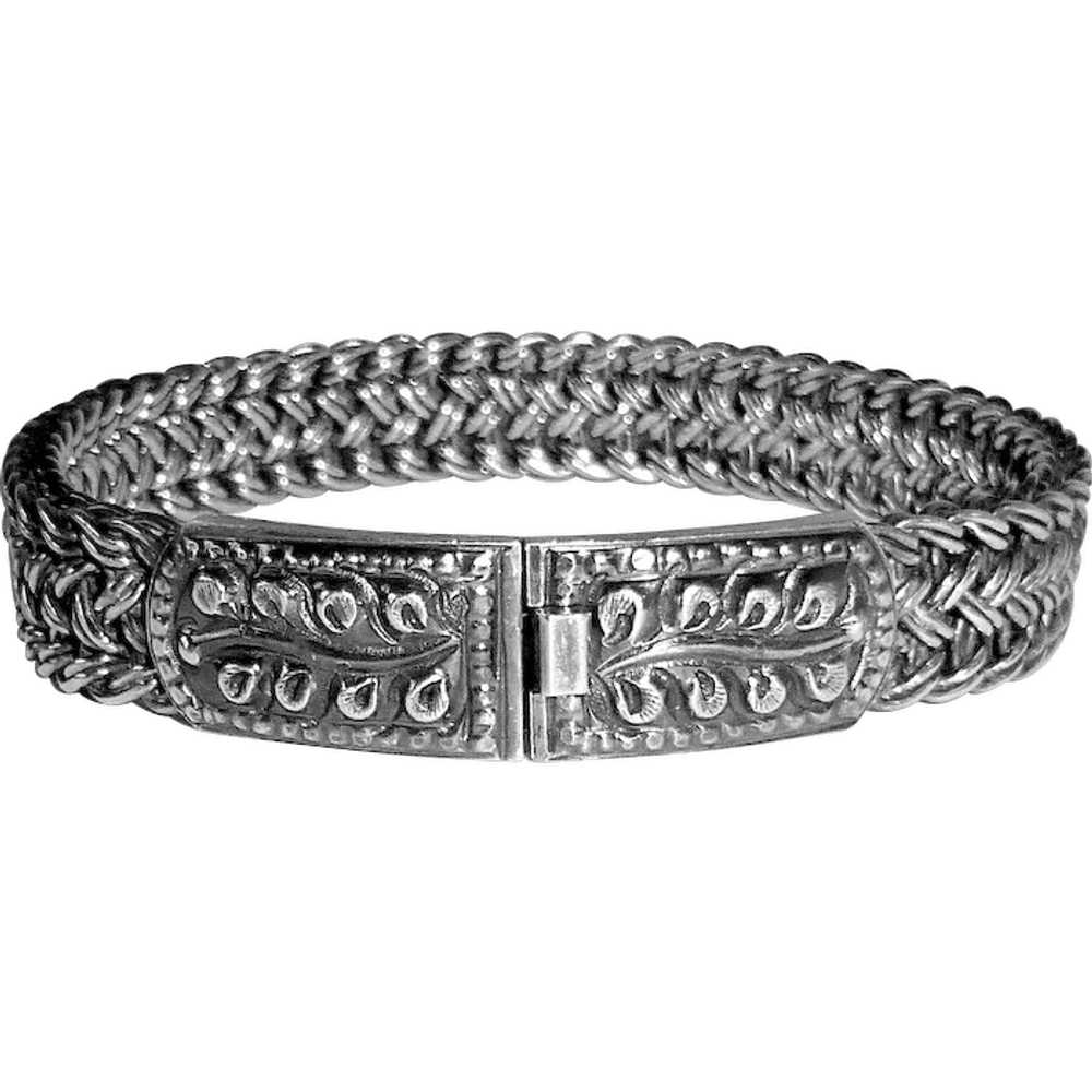 Heavy Woven Chain Bracelet w Decorative Box Clasp - image 1