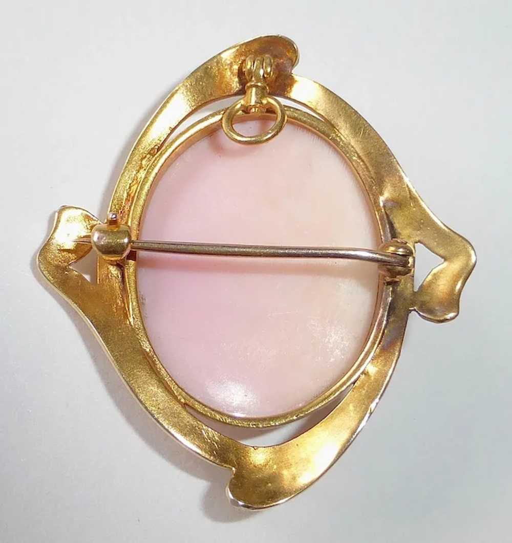 Antique 10k Art Nouveau Rosalyn Shell Cameo Pin/ … - image 7