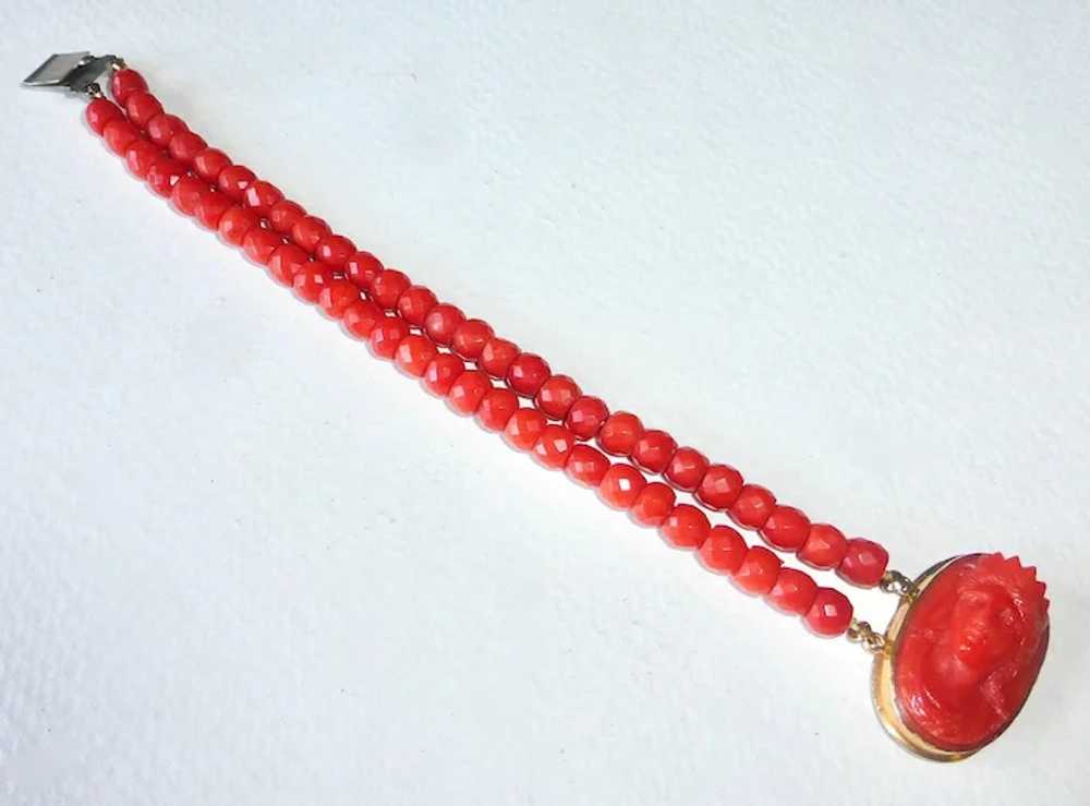 Antique Coral Cameo & Faceted Coral Bead Bracelet - image 5