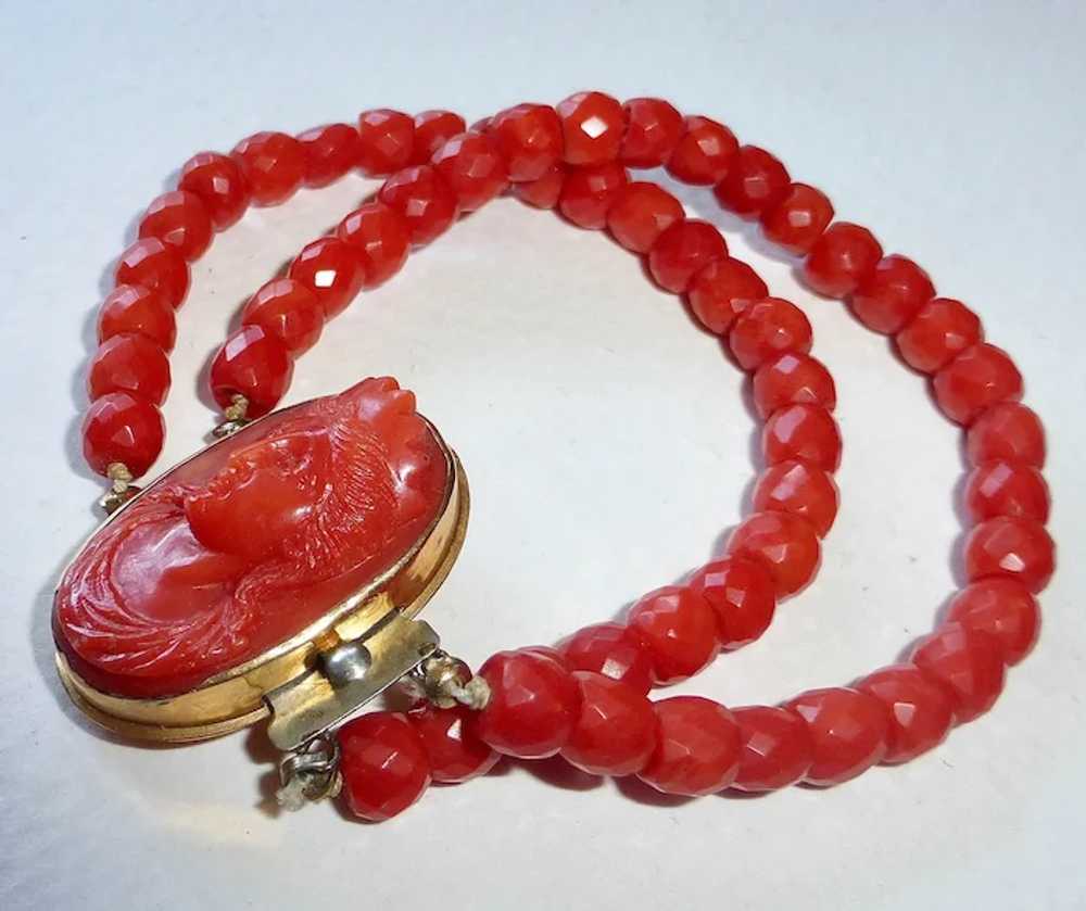 Antique Coral Cameo & Faceted Coral Bead Bracelet - image 6