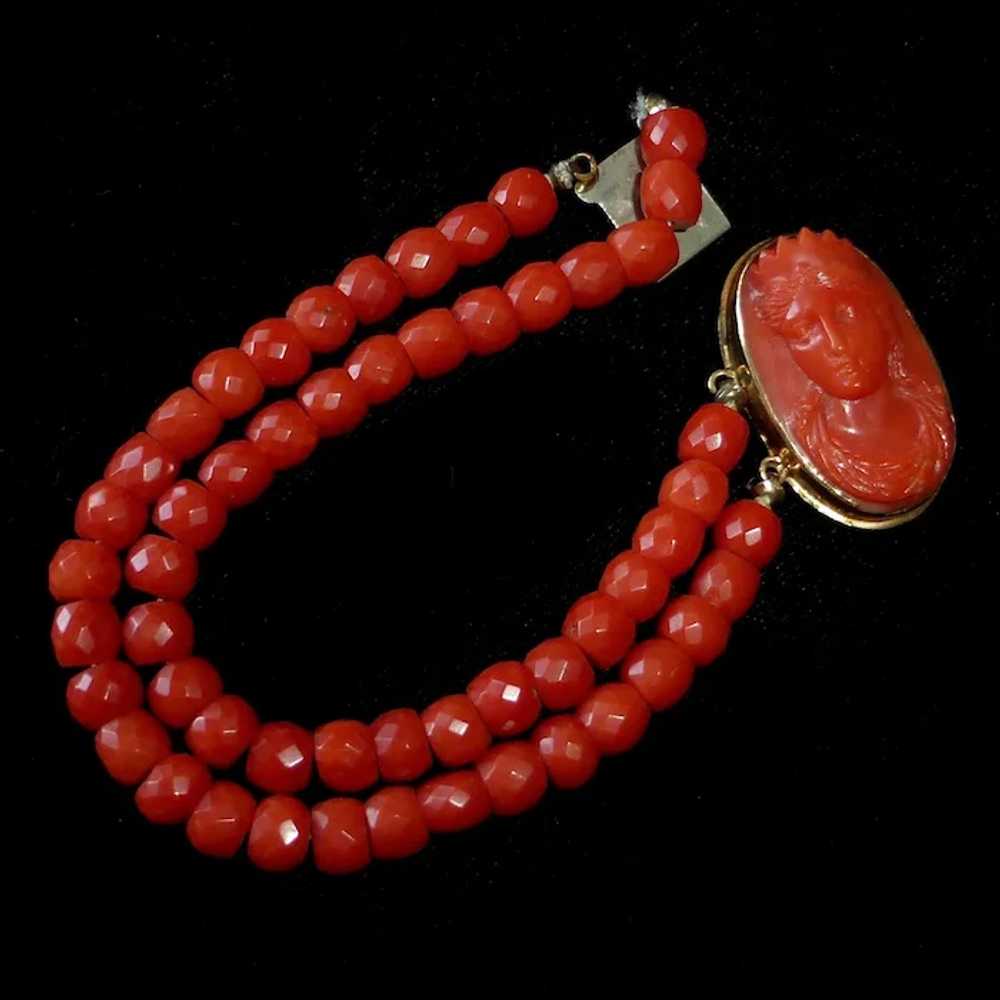 Antique Coral Cameo & Faceted Coral Bead Bracelet - image 8