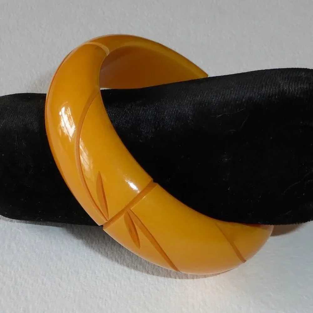 Bakelite Bracelet Carved Wide Butterscotch Bangle - image 4