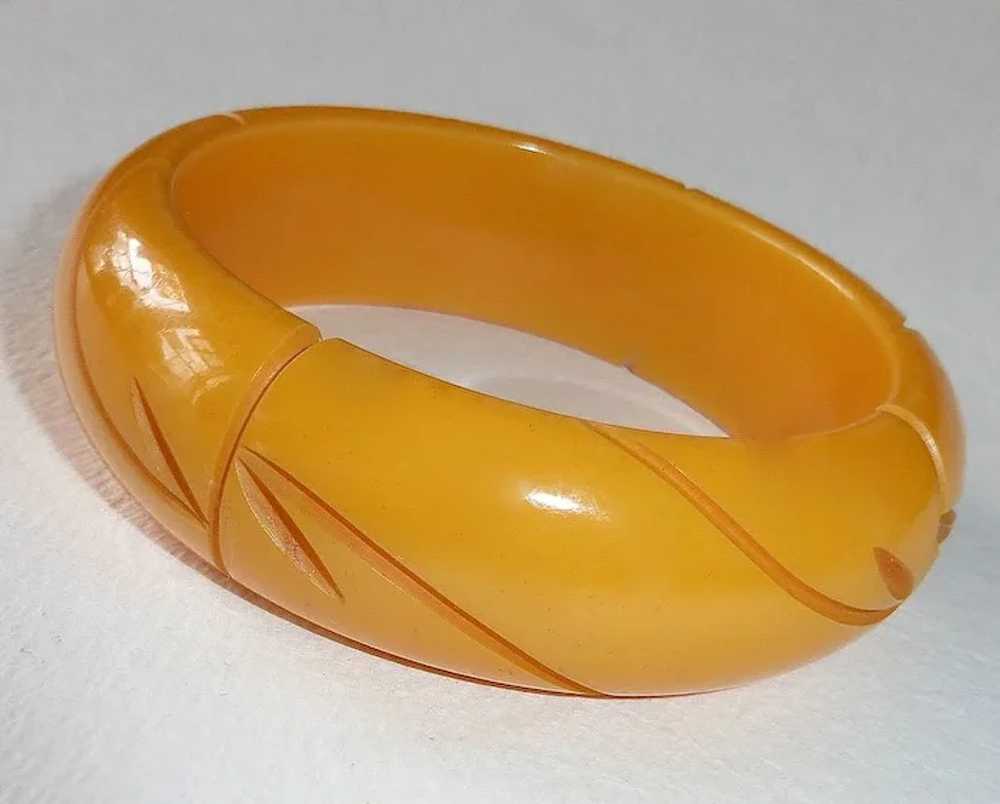 Bakelite Bracelet Carved Wide Butterscotch Bangle - image 8