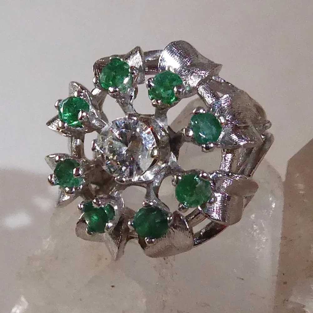 14k Tiered Diamond & Emerald White Gold Cocktail … - image 2