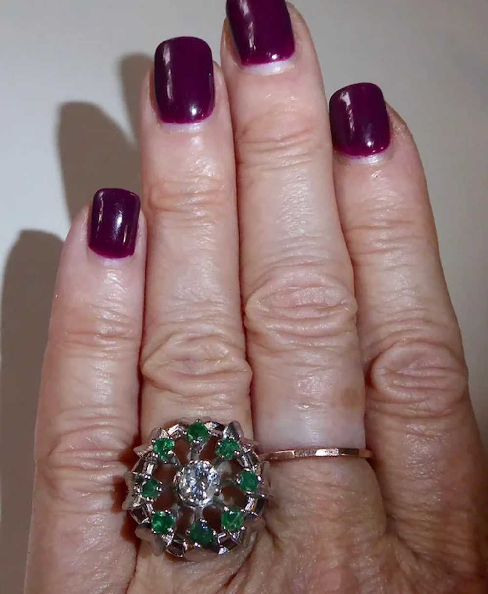 14k Tiered Diamond & Emerald White Gold Cocktail … - image 3