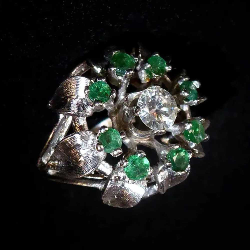 14k Tiered Diamond & Emerald White Gold Cocktail … - image 4