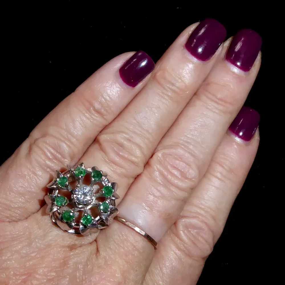 14k Tiered Diamond & Emerald White Gold Cocktail … - image 5
