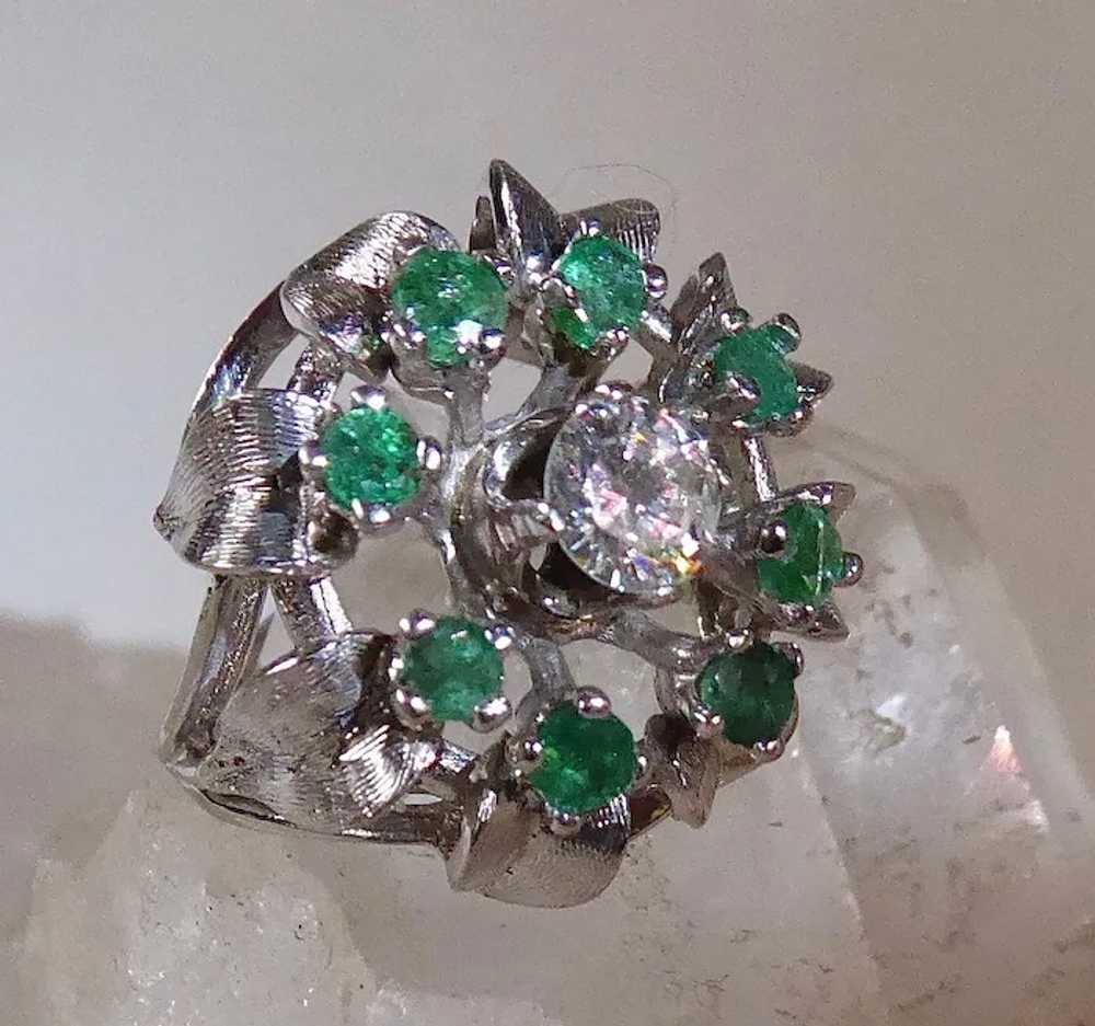 14k Tiered Diamond & Emerald White Gold Cocktail … - image 8