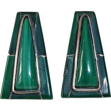 Sterling Pierced Earrings w Malachite Inlay