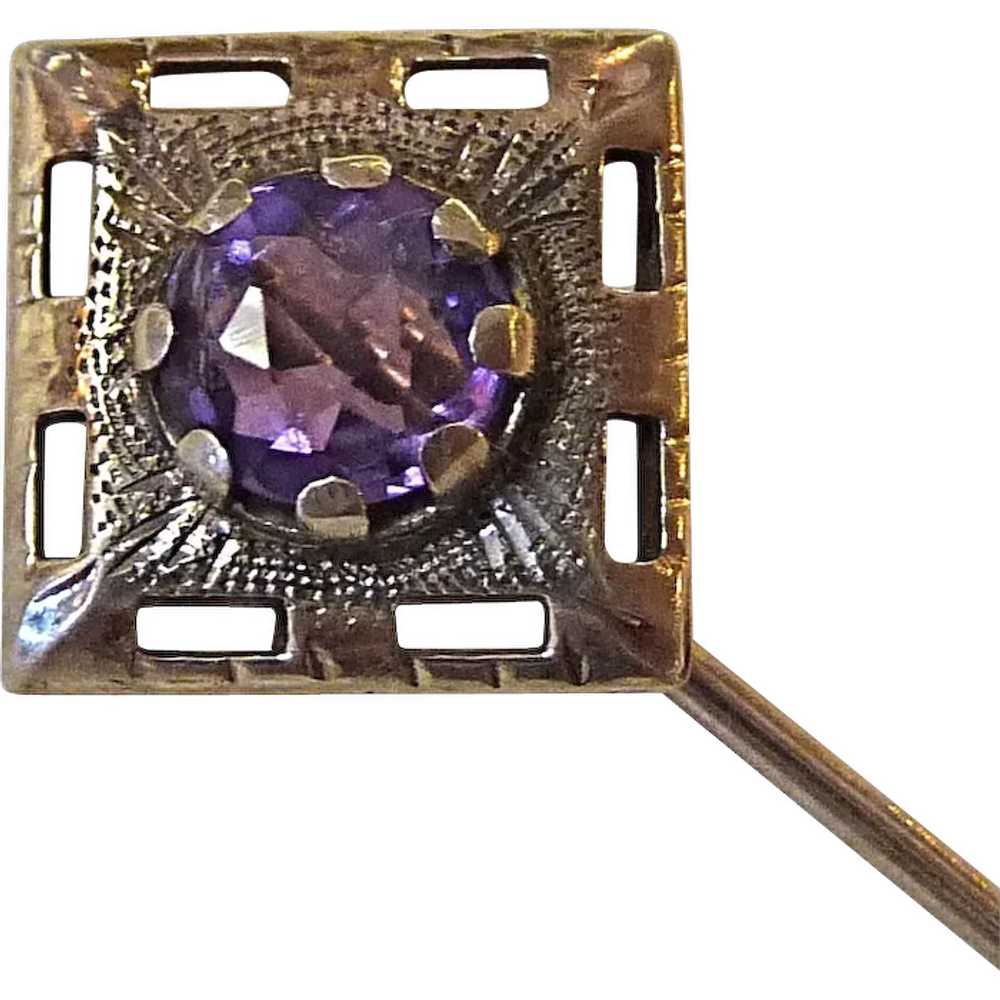 Antique Platinum Amethyst & 10k Stickpin - image 1