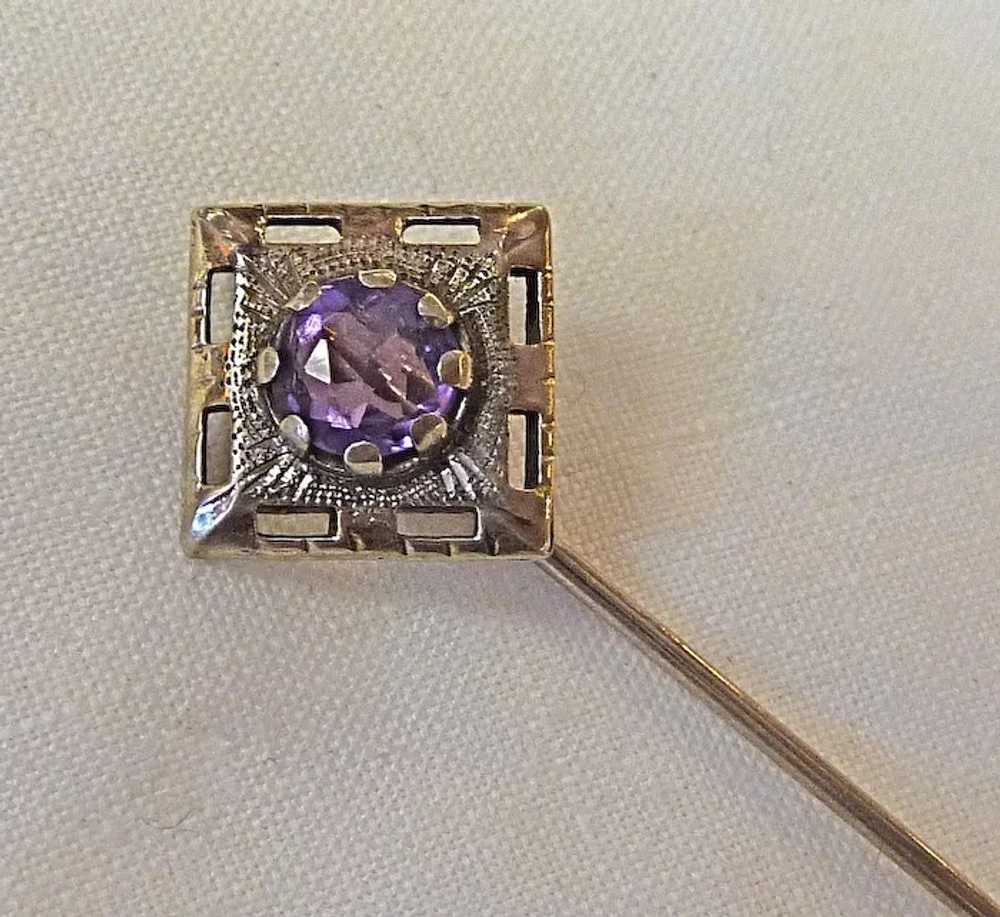 Antique Platinum Amethyst & 10k Stickpin - image 2