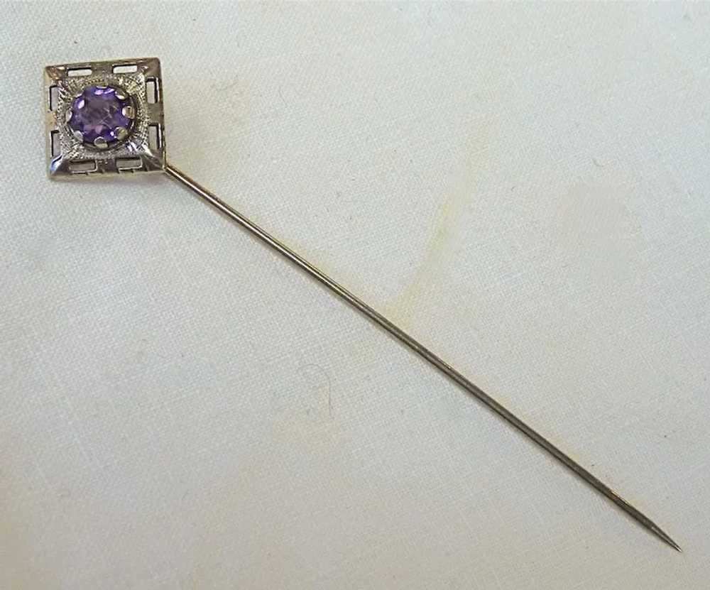 Antique Platinum Amethyst & 10k Stickpin - image 3