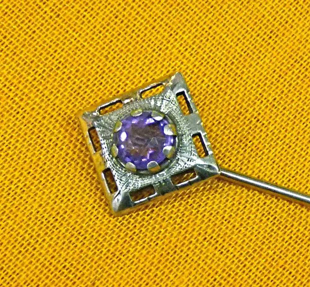 Antique Platinum Amethyst & 10k Stickpin - image 7