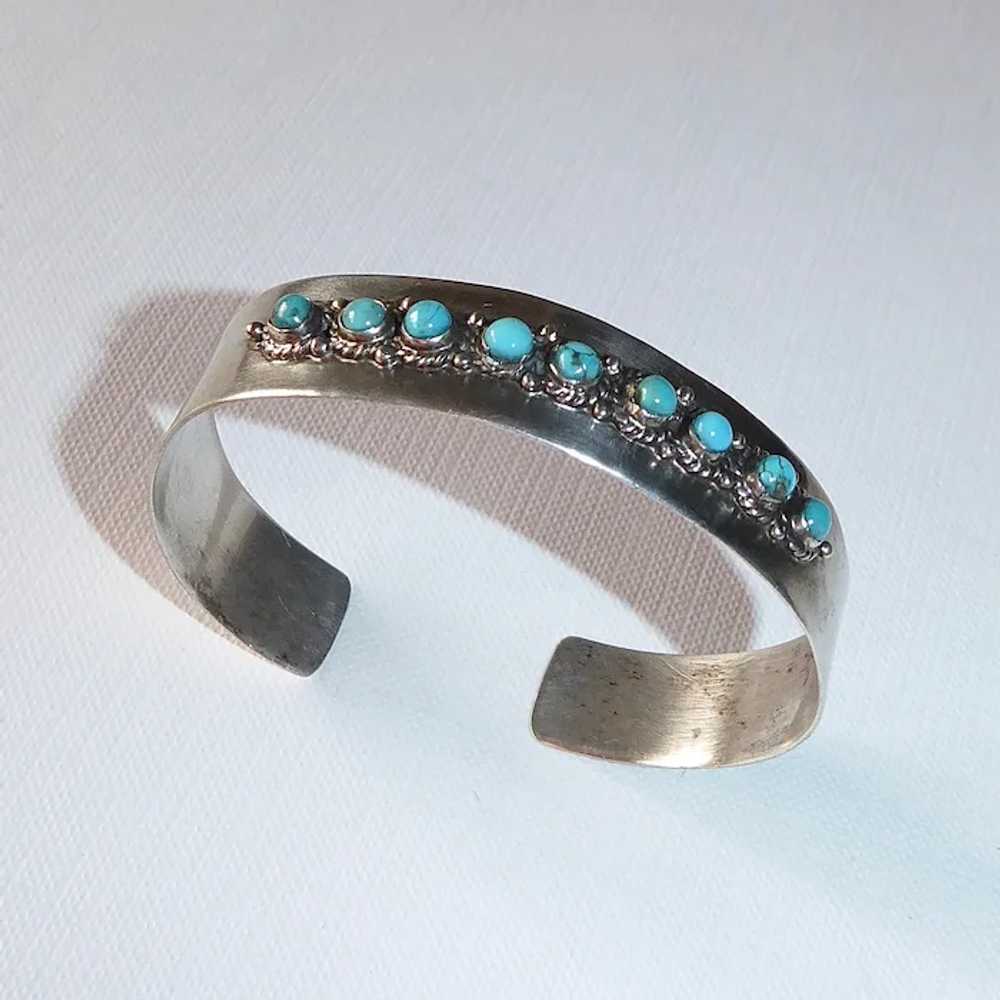 Mexican Sterling Cuff Bracelet 9 Turquoise Caboch… - image 10