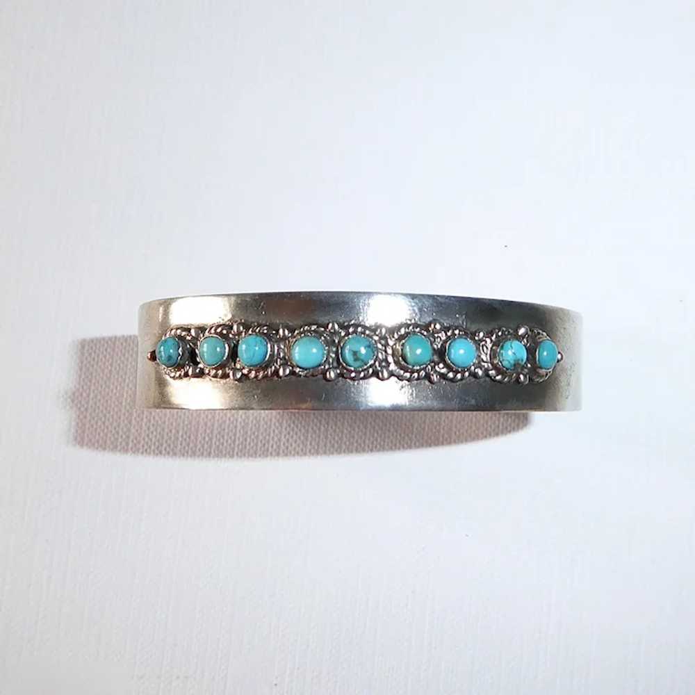 Mexican Sterling Cuff Bracelet 9 Turquoise Caboch… - image 2