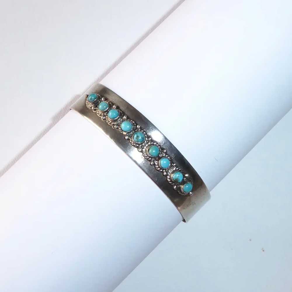 Mexican Sterling Cuff Bracelet 9 Turquoise Caboch… - image 3
