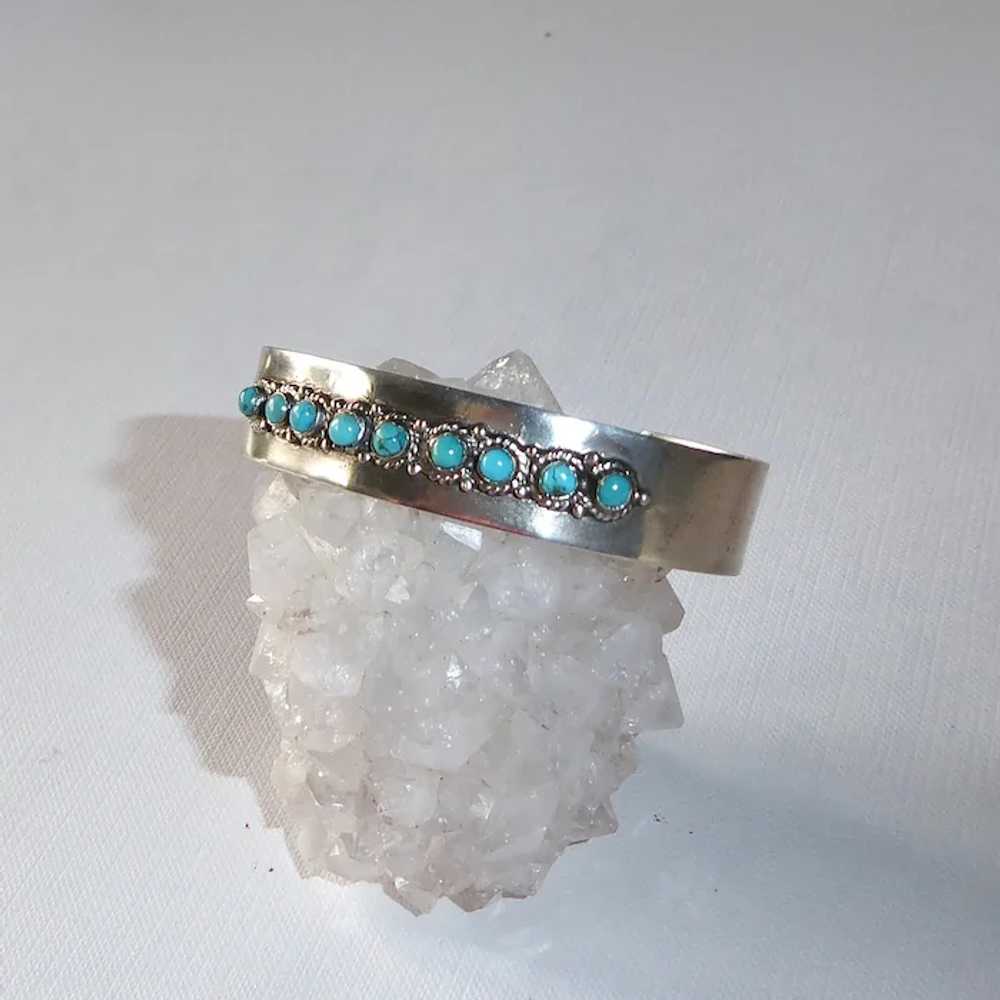 Mexican Sterling Cuff Bracelet 9 Turquoise Caboch… - image 5