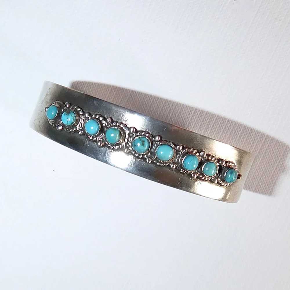 Mexican Sterling Cuff Bracelet 9 Turquoise Caboch… - image 8
