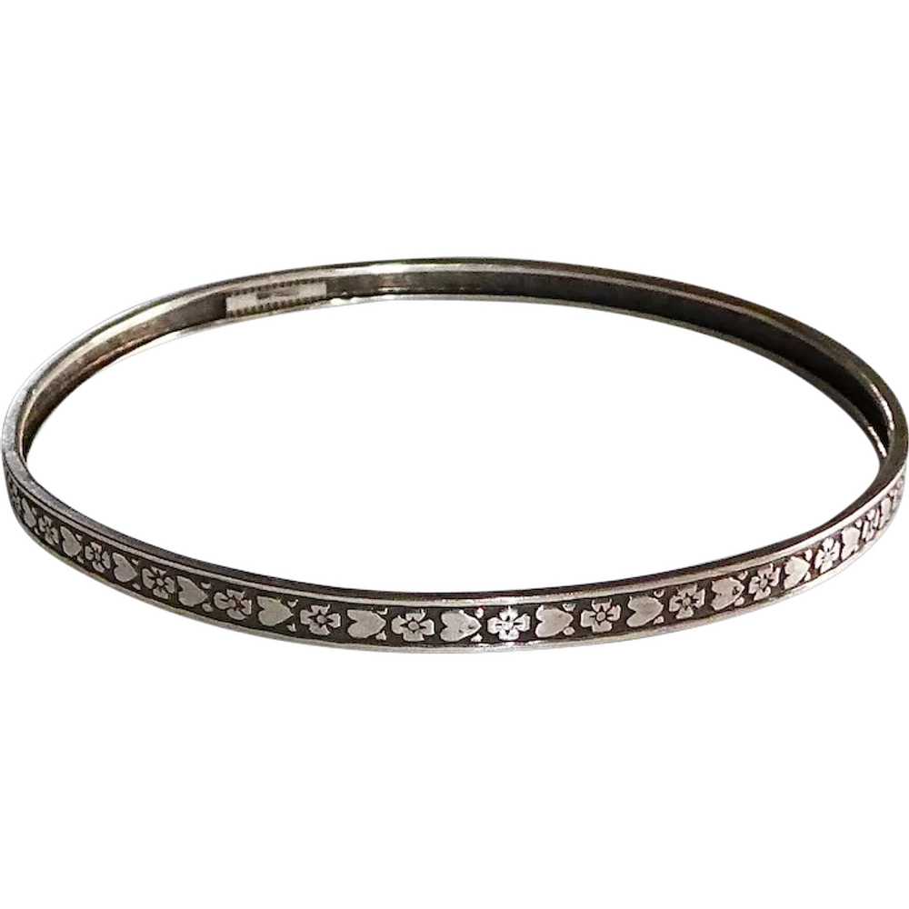 Sterling Silver Patterned Bangle Bracelet Hearts … - image 1