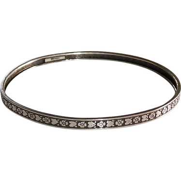 Sterling Silver Patterned Bangle Bracelet Hearts … - image 1