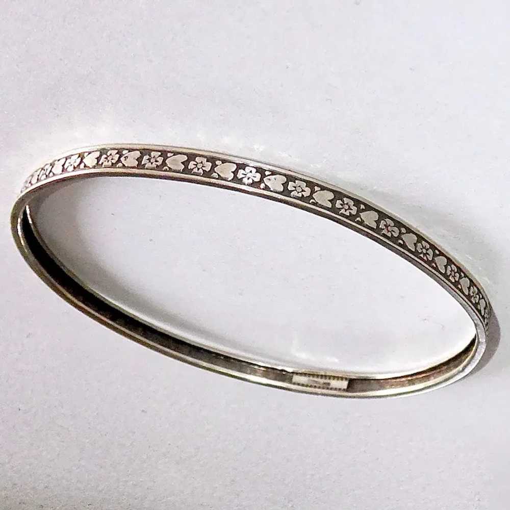 Sterling Silver Patterned Bangle Bracelet Hearts … - image 2