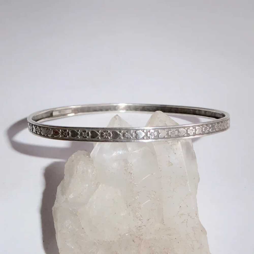 Sterling Silver Patterned Bangle Bracelet Hearts … - image 3