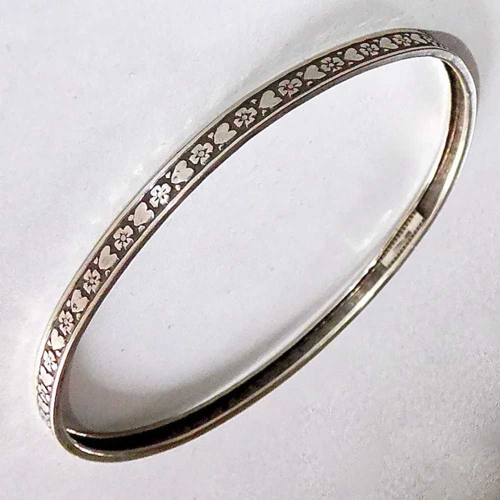 Sterling Silver Patterned Bangle Bracelet Hearts … - image 4