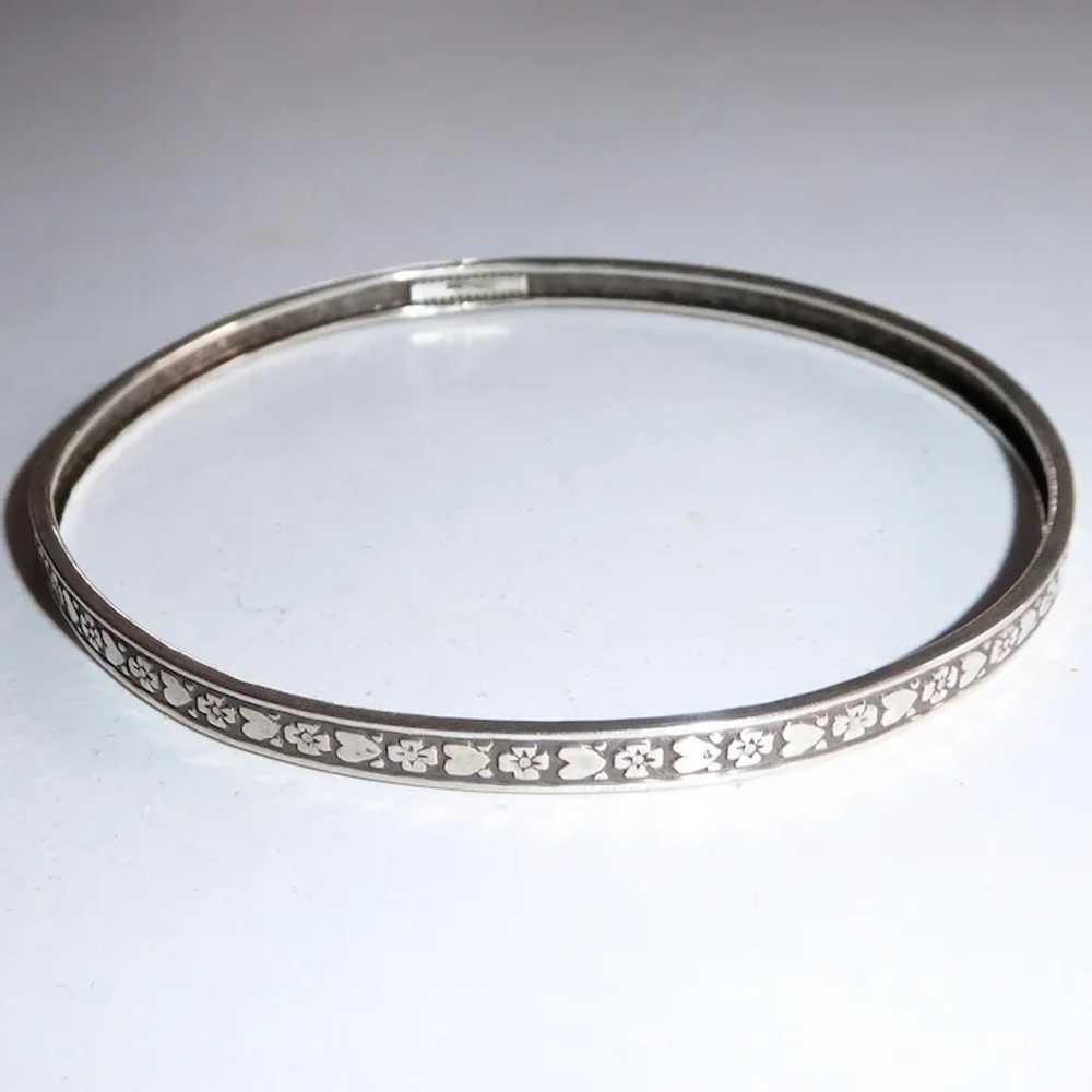 Sterling Silver Patterned Bangle Bracelet Hearts … - image 7