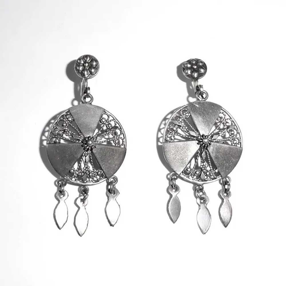 Victorian Sterling Pierced Earrings w Dangles 14k… - image 10