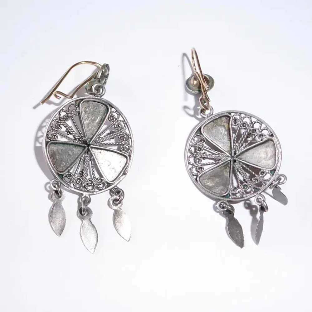 Victorian Sterling Pierced Earrings w Dangles 14k… - image 11