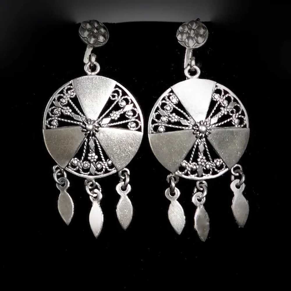 Victorian Sterling Pierced Earrings w Dangles 14k… - image 12