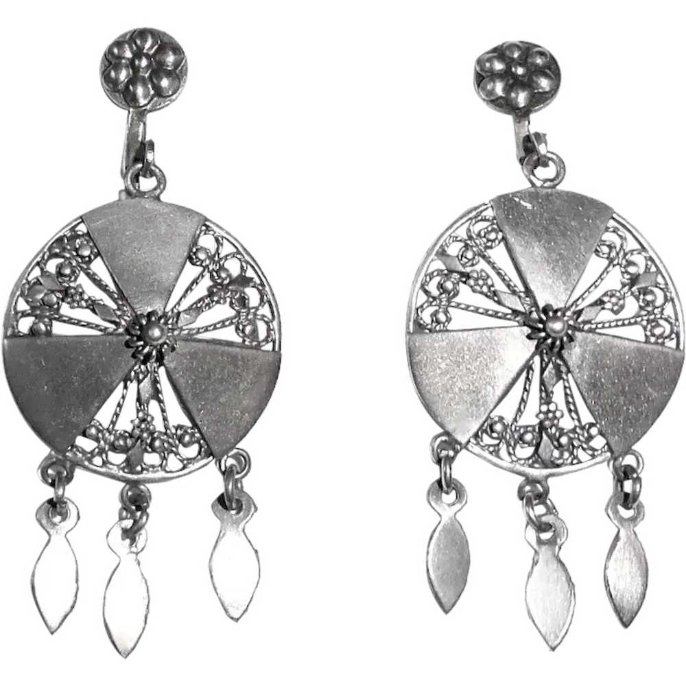 Victorian Sterling Pierced Earrings w Dangles 14k… - image 1