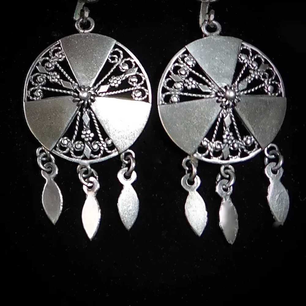 Victorian Sterling Pierced Earrings w Dangles 14k… - image 2