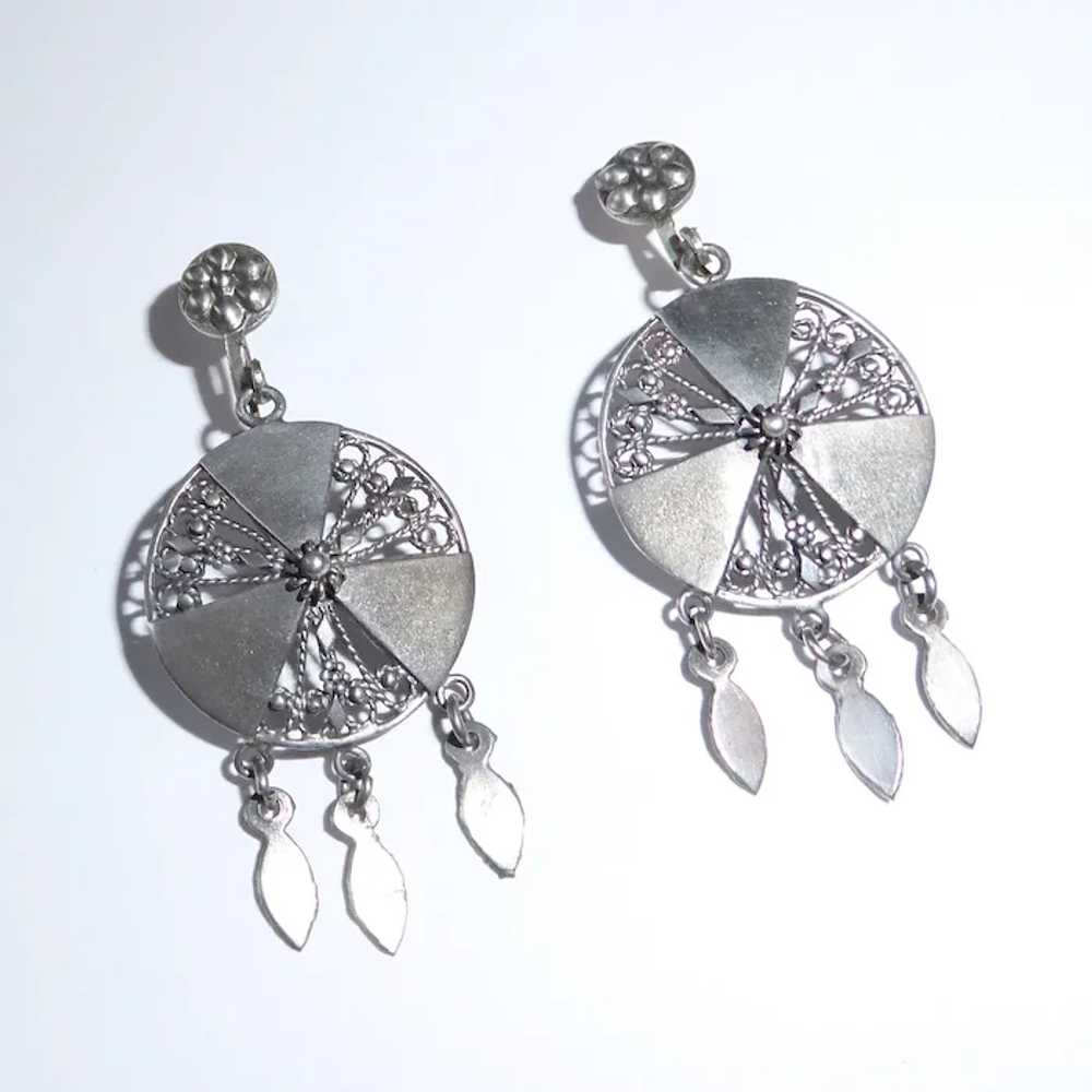 Victorian Sterling Pierced Earrings w Dangles 14k… - image 3