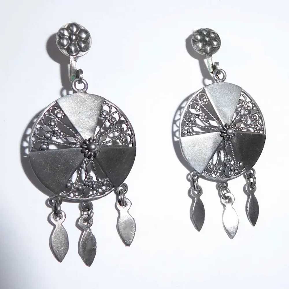 Victorian Sterling Pierced Earrings w Dangles 14k… - image 5