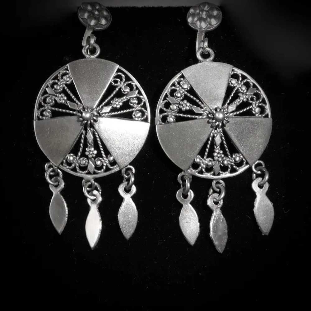 Victorian Sterling Pierced Earrings w Dangles 14k… - image 6