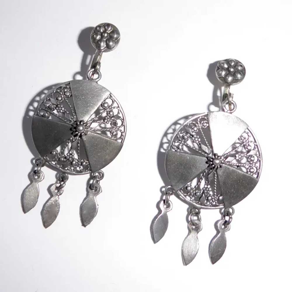 Victorian Sterling Pierced Earrings w Dangles 14k… - image 7