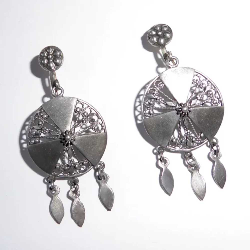 Victorian Sterling Pierced Earrings w Dangles 14k… - image 8