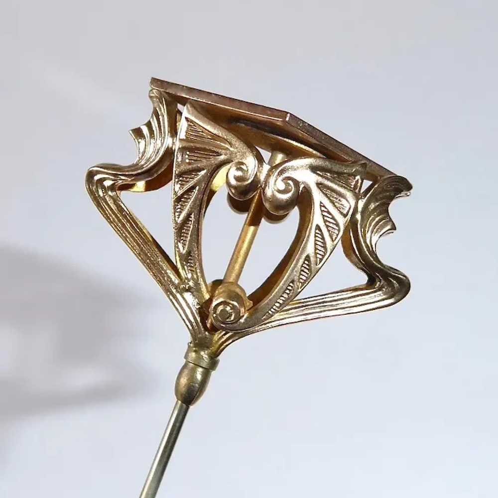 Victorian Art Nouveau Long Rolled Gold Top Hat Pin - image 7