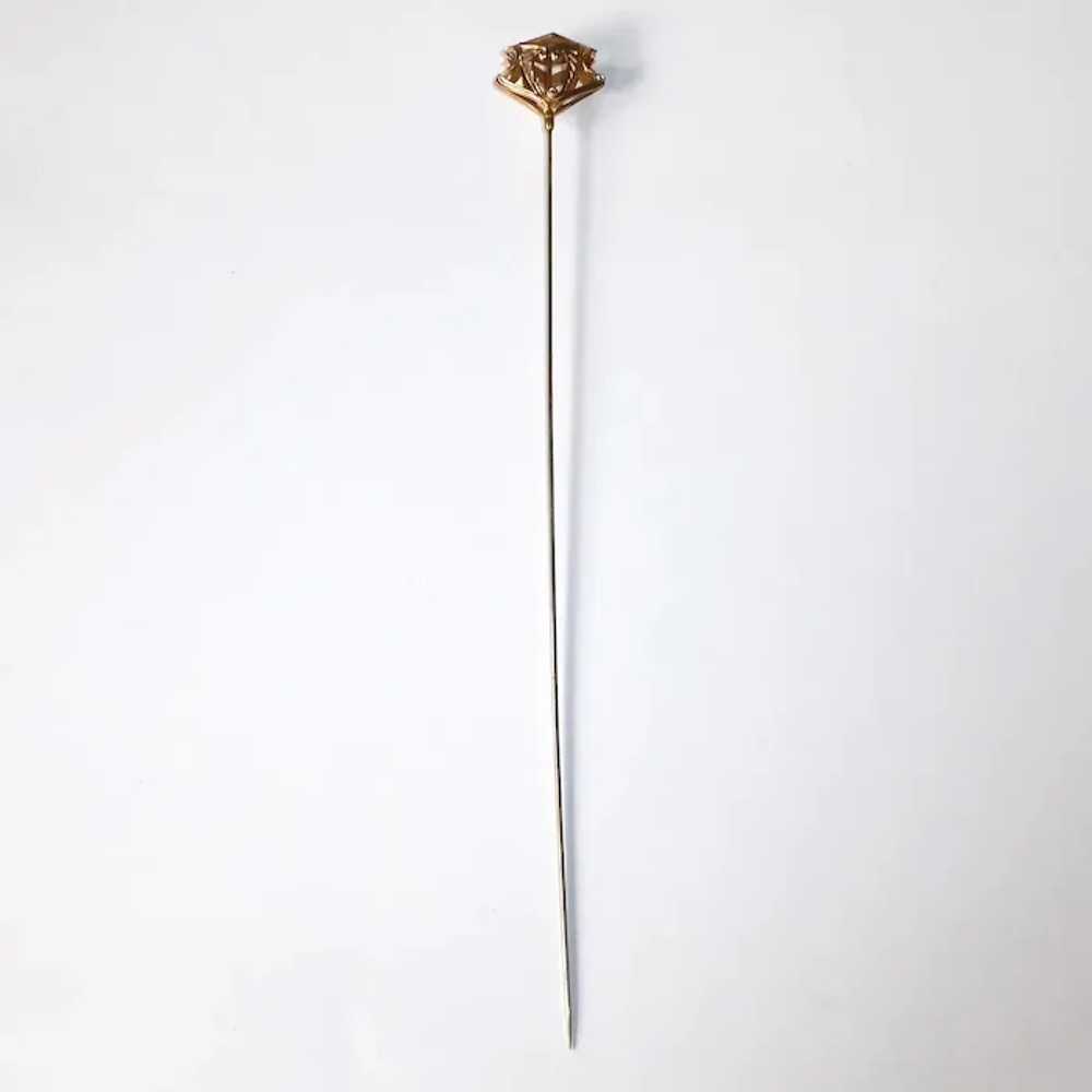 Victorian Art Nouveau Long Rolled Gold Top Hat Pin - image 8