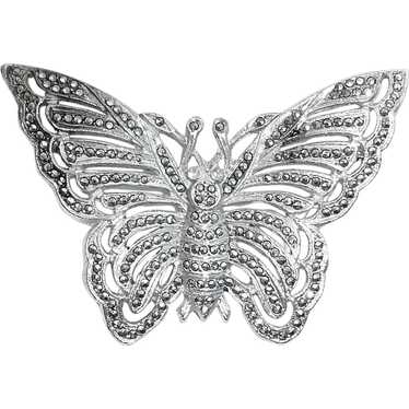 Filigree Sterling & Marcasite Butterfly Pin