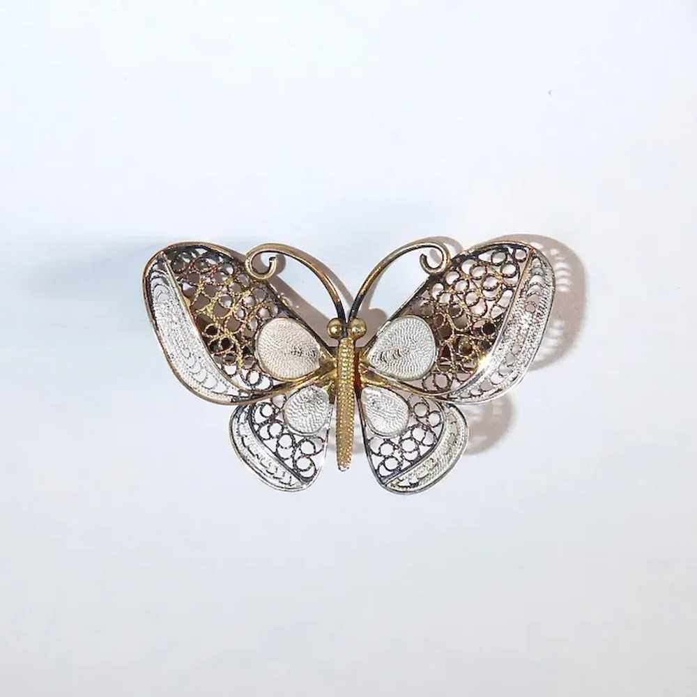 800 Silver Gilt Filigree Butterfly Pin - image 10