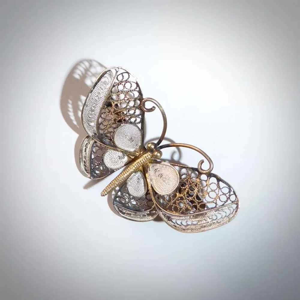 800 Silver Gilt Filigree Butterfly Pin - image 11