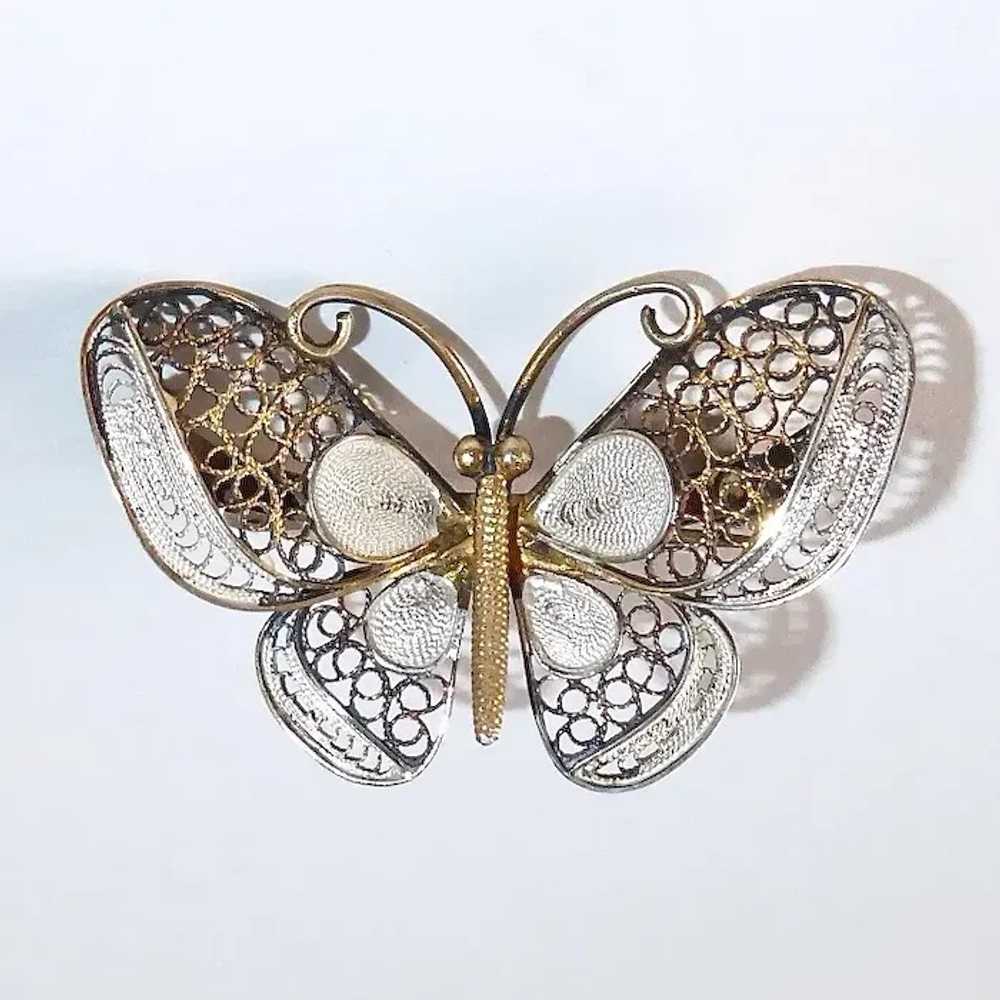 800 Silver Gilt Filigree Butterfly Pin - image 2