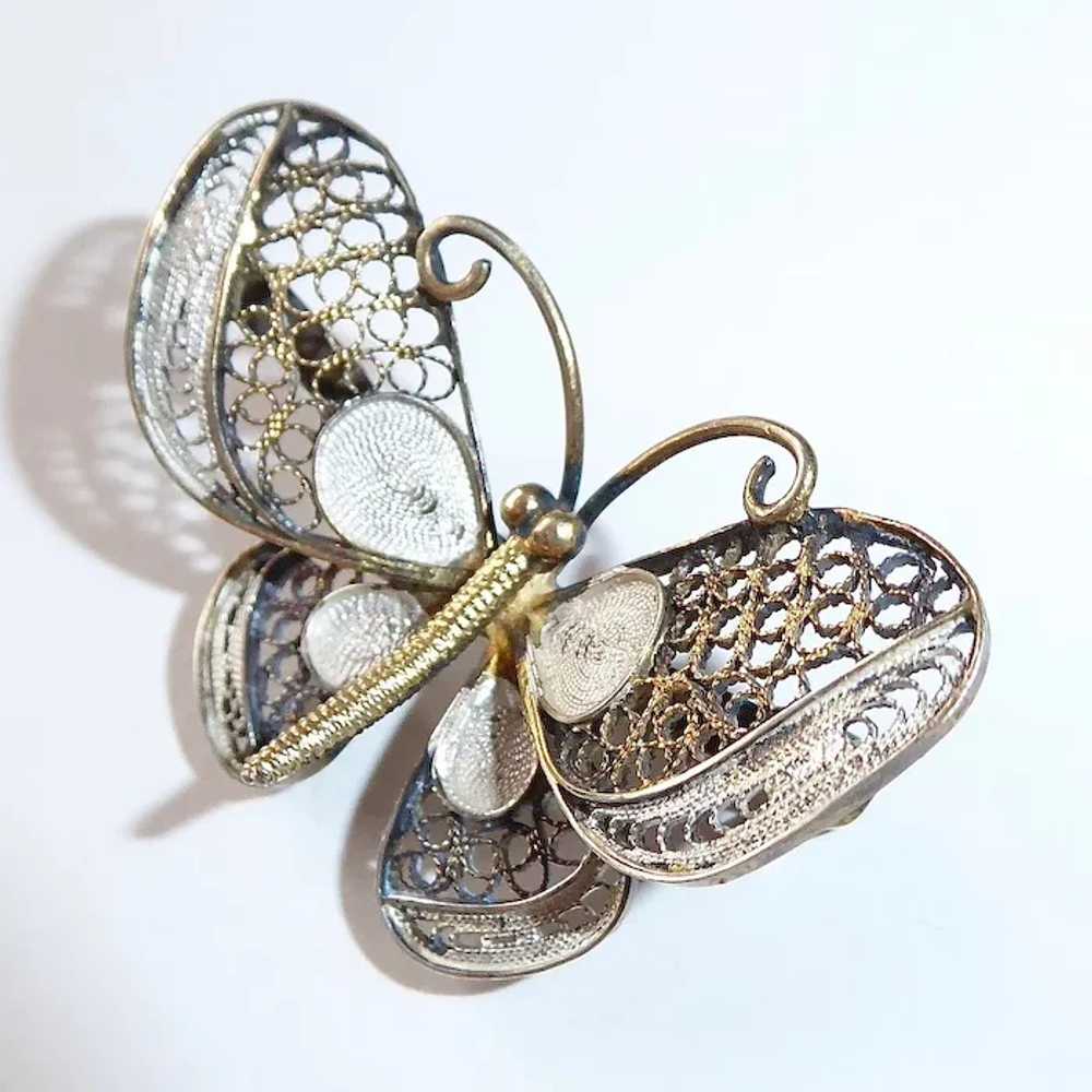 800 Silver Gilt Filigree Butterfly Pin - image 4