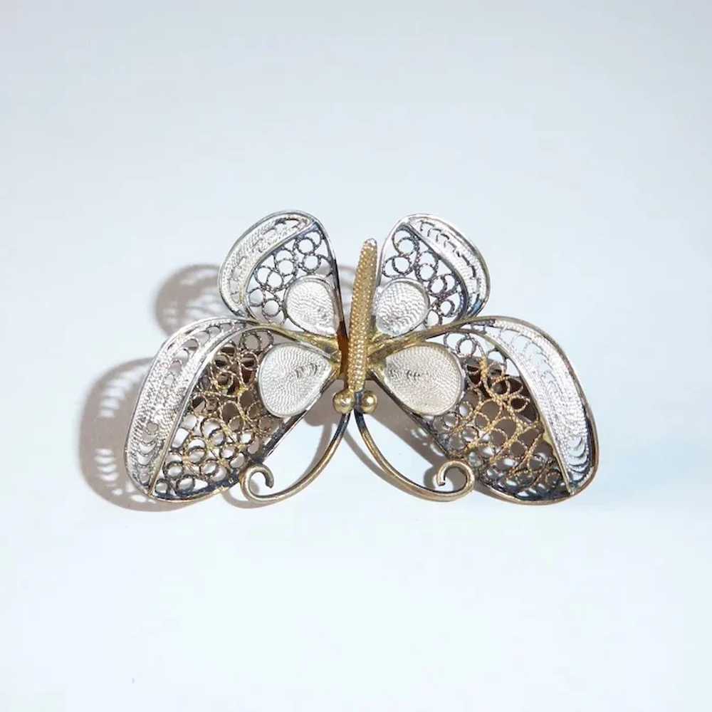 800 Silver Gilt Filigree Butterfly Pin - image 5